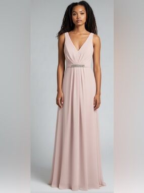 Jenny Peckham pink chiffon rindstone belted? Criss cross back formal gown size 2